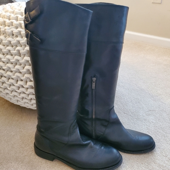 Vince Camuto Black Genuine Leather Boots Buckles Size 9 39 - Picture 2 of 11